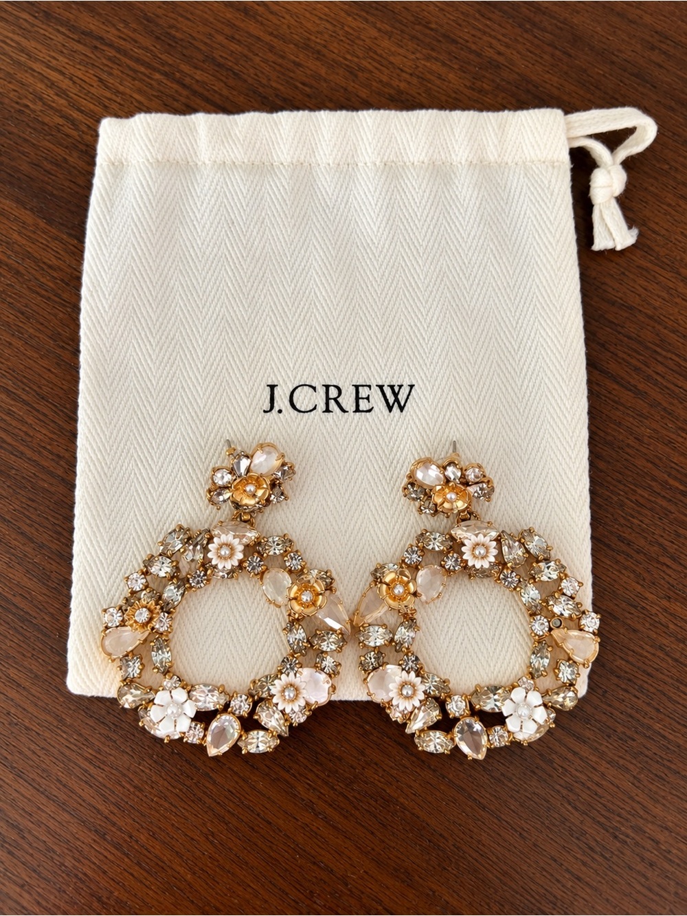 J.Crew - Gold Crystal Floral Wreath Statement Earrings